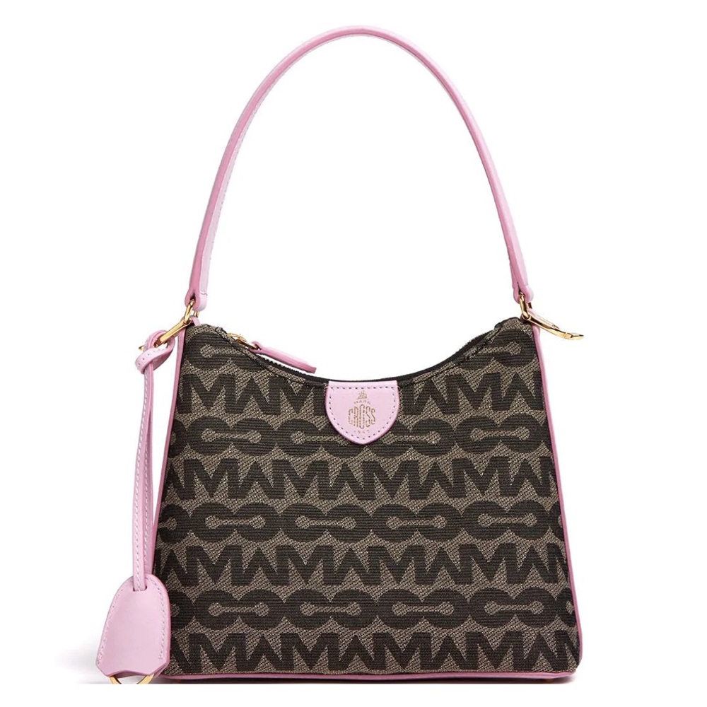 NWT Mark Cross Murphy Zip Bag, Logo Fabric with Lilac Leather Trim